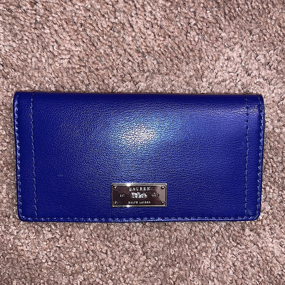 Women’s Leather Lauren Ralph Lauren Crosshatch Slim Blue and Brown Wallet